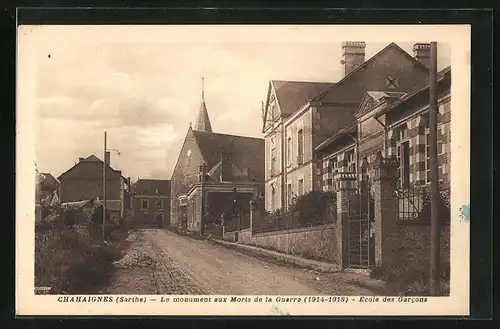 AK Chahaignes, Le monument aux Morts de la Guerre (1914-1918) - Ecole des Garcons