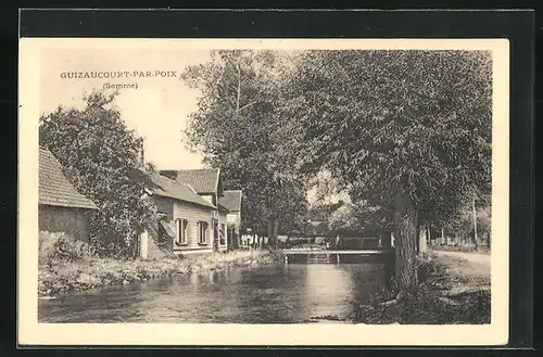 AK Guizaucourt-par-Poix, Uferpartie mit Brücke