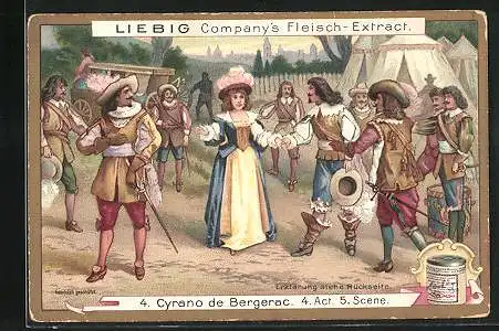 Sammelbild Liebig, Serie: Cyrano de Bergerac, 4. Act, 5. Scene, Guiche und Roxane