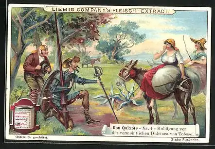 Sammelbild Liebig, Serie: Don Quixote, Bild 4, Huldigung vor der vermeintlichen Dulcinea von Tobosco