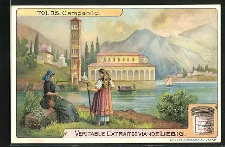 Sammelbild Liebig, Serie: Tours, Camapnile, Bäuerinnen am Seeufer