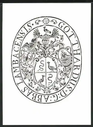 Exlibris GotthardusD. G. Abbas Lambacensis, Wappen mit Ritterhelm