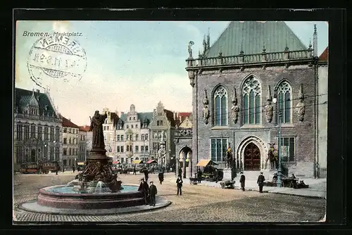 AK Bremen, Marktplatz mit Brunnen