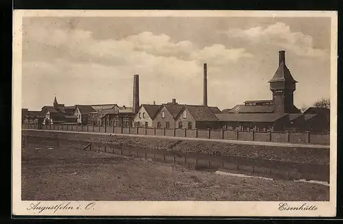 AK Augustfehn i. O., Eisenhütte mit Kanal, Panorama