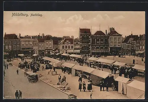 AK Middelburg, Marktdag, Markt mit Marktständen, Marktszene