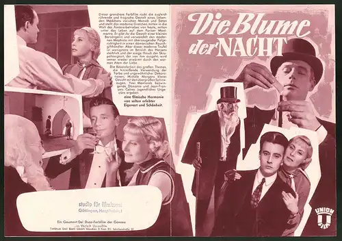 Filmprogramm Union Film, Die Blume der Nacht, Claude Autant Lara, Michèle Morgan, Yves Montand