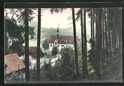 AK Villingen, Waldpartie mit Ortsblick