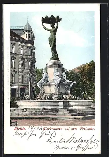 AK Görlitz, Zierbrunnen auf dem Postplatz