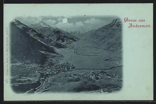 Mondschein-AK Andermatt, Gesamtansicht