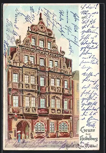 Künstler-AK Heidelberg, Hotel zum Ritter