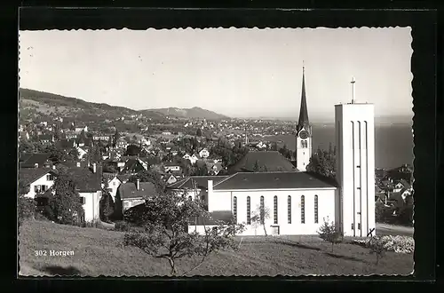 AK Horgen, Totale mit Kirche im Vordergrund