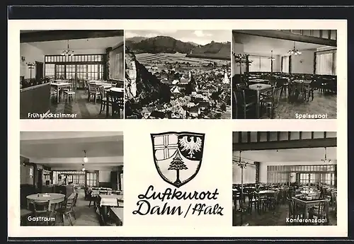 AK Dahn / Pfalz, Panorama & Gasthaus zur Krone mit Innenansichten