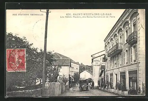 AK Saint-Nectaire-le-Bas, Les Hôtels Modern, des Bains Romains et de Paris