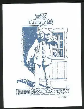 Exlibris Heinz Zhaffki, Mann mit Hut in geknöpftem Kostüm