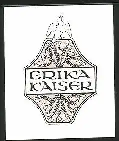 Exlibris Erika Kaiser, Wappen mit Taube und Blumenranken