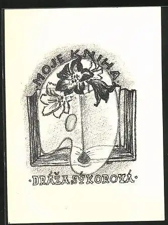 Exlibris Draza Sykorova, Buch und Blumen