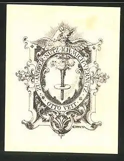 Exlibris Otto Veit, Fackel mit Ranken