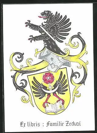 Exlibris Familie Zeckai, Wappen und Löwe