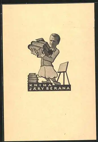 Exlibris Kniha Jary Berana, Mann mit Exlibris Bücher, Sammelleidenschaft