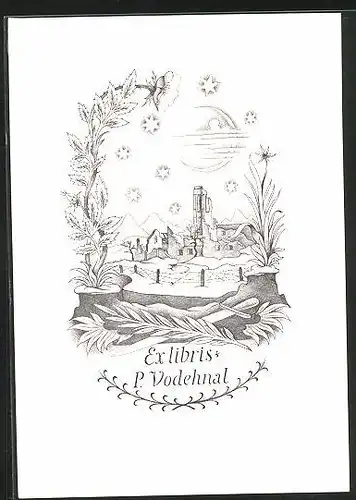 Exlibris O. Vodehnal, Ruine im Winter