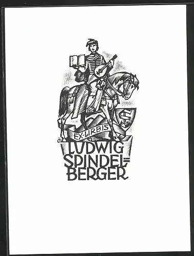 Exlibris Ludwig Spindelberger, Musiker mit Pferd