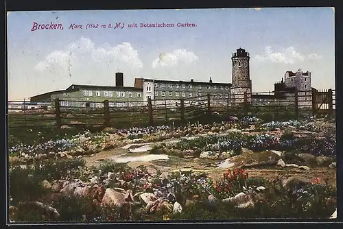 AK Brocken / Harz, Brocken-Hotel, Turm und Botanischer Garten