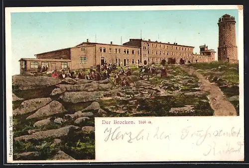 Seiden-Imitations-AK Brocken, Ortsansicht mit Aussichtsturm