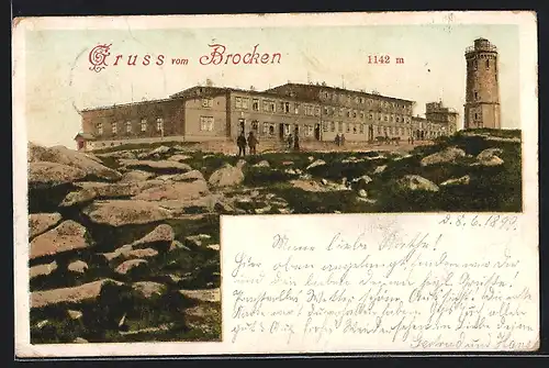 AK Brocken / Harz, Brocken-Hotel und Turm