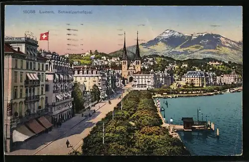 AK Luzern, Schweizerhofquai aus der Vogelschau