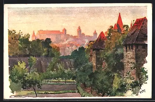 Künstler-AK Heinrich Kley: Nürnberg, Blick vom Spittlertorgraben