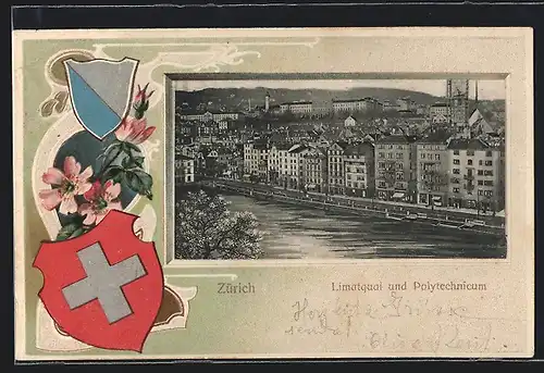 Lithographie Zürich, Limatquai und Politechnikum, Wappen