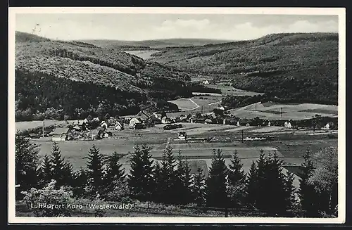 AK Korb, Ortsansicht mit Blick auf den Westerwald