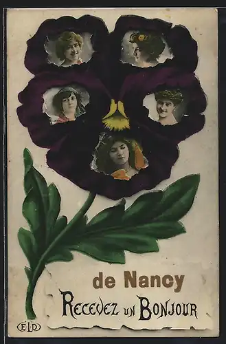 Blumengruss-AK Nancy, Blumengruss mit hübschen Mädchen