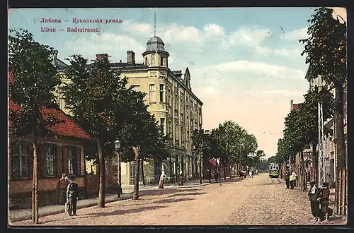 AK Libau, Strassenbahn in der Badestrasse