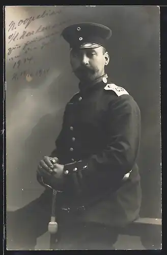 Foto-AK Uffz. N. Oppelias in Uniform Rgt. 79 mit Säbel, 1914