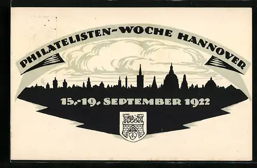 Künstler-AK Hannover, Philatelisten-Woche September 1922, Stadtpanorama im Scherenschnitt, Ganzsache