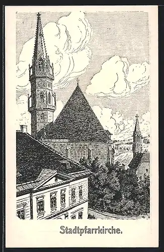 Künstler-AK Steyr, Stadtpfarrkirche