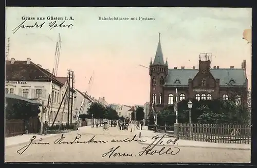 AK Güsten i. A., Bahnhofstrasse mit Postamt