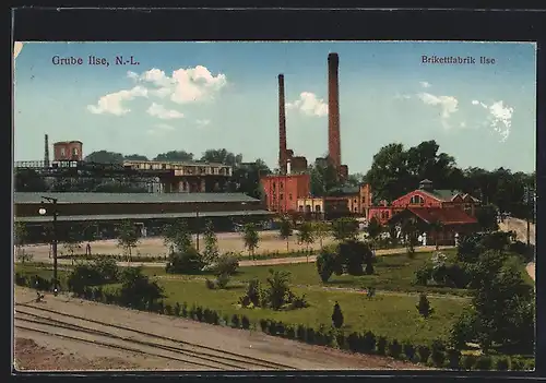 AK Grube Ilse /N.-L., Brikettfabrik Ilse mit Anlagen aus der Vogelschau