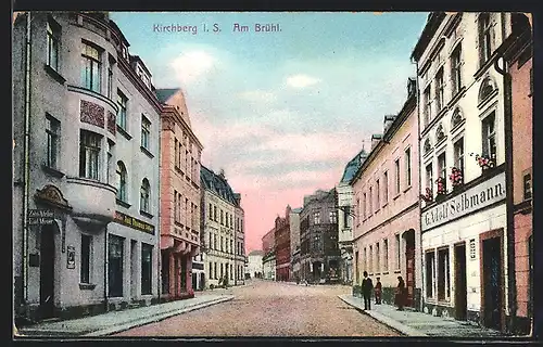 AK Kirchberg i. S., Strasse Am Brühl, Gewerbe G. Adolf Selbmann