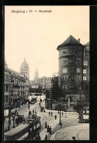 AK Königsberg i. Pr., Die Kantstrasse mit Strassenbahn