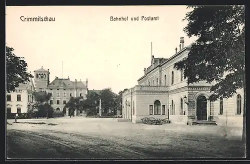 AK Crimmitschau, Bahnhof und Postamt