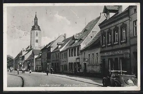 AK Laucha /Unstrut, Obere Hauptstrasse mit der Handlung von Max Gentzsch