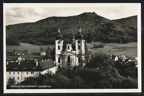 AK Haindorf /Isergebirge, Klosterkirche aus der Vogelschau