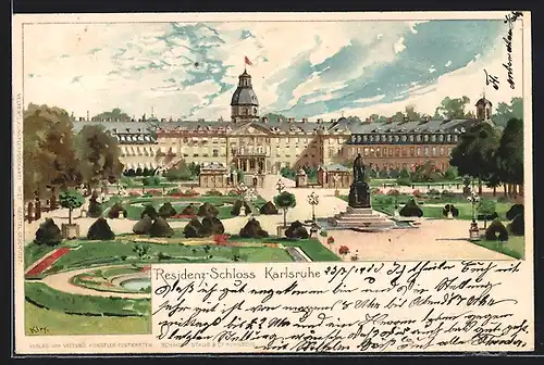 Künstler-AK Heinrich Kley: Karlsruhe, Residenz-Schloss mit Garten