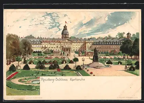 Künstler-AK Heinrich Kley: Karlsruhe, Residenz-Schloss mit Garten