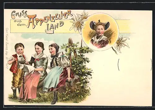 Lithographie Schweiz, Appenzeller in Tracht, Appenzeller Land