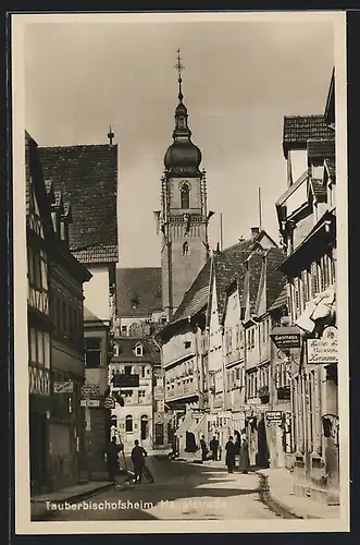 AK Tauberbischofsheim, Hauptstrasse mit Gasthaus zum grünen Baum