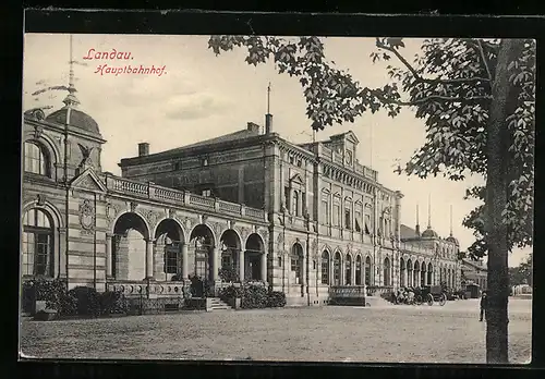 AK Landau, Hauptbahnhof, Frontansicht