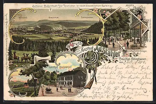 Lithographie Creuzthal-Fellinghausen, Am Gasthof Ad. Stähler, Ortsansicht